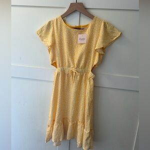 Franki Floral Cutout Flutter Sleeve Dress Yellow for Girls Size 12 NWT
